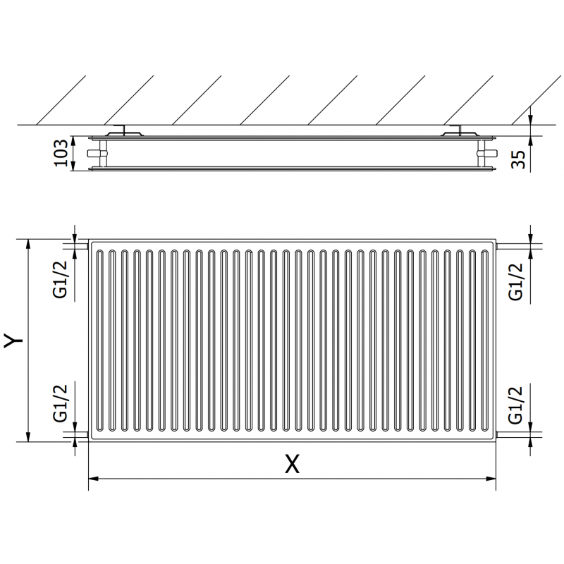 Mexen CH20 Hygiene panel radiator 600 x 2000 mm, side connection, 2198 W, white - W420H-060-200-00