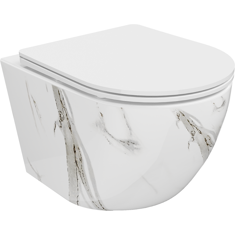 Mexen Lena Rimless Toilet Bowl with Soft-Close Slim Seat, Duroplast, White Stone - 30224094