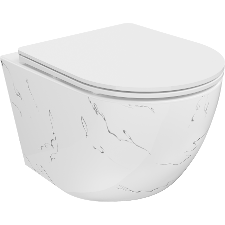 Mexen Lena rimless toilet bowl with slow-closing slim seat, duroplast, white stone - 30224093