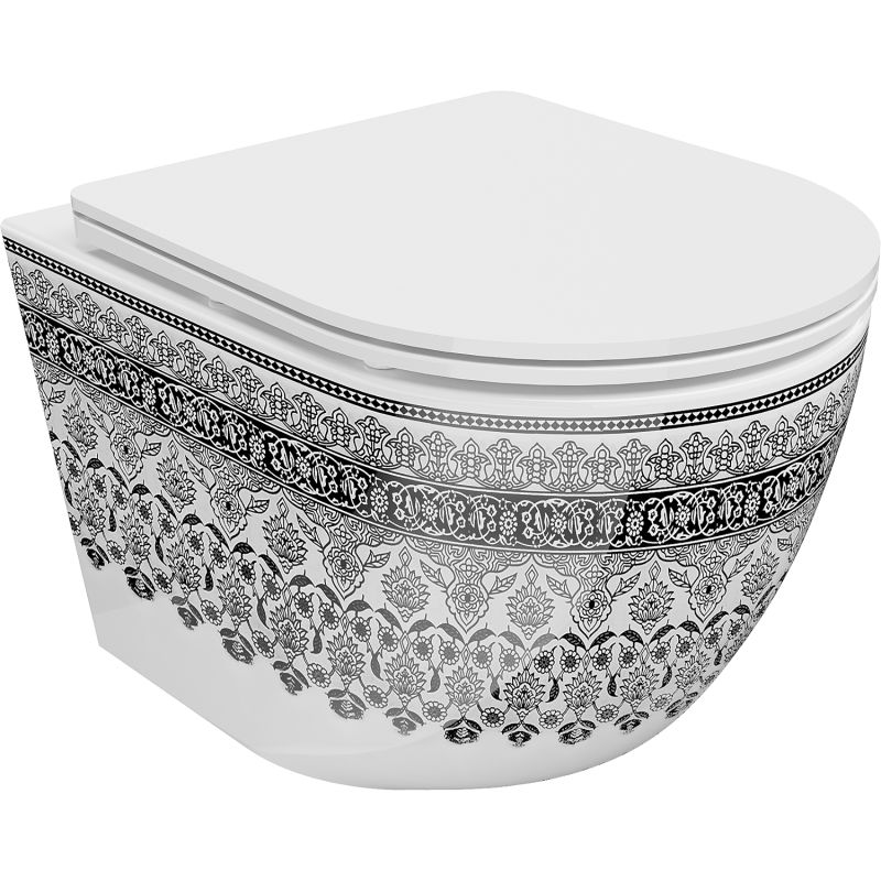 Mexen Lena Rimless Toilet Bowl with Soft-Close Slim Seat, Duroplast, White/Black Pattern - 30224095