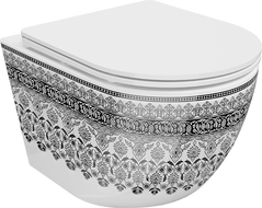Mexen Lena Rimless Toilet Bowl with Soft-Close Slim Seat, Duroplast, White/Black Pattern - 30224095