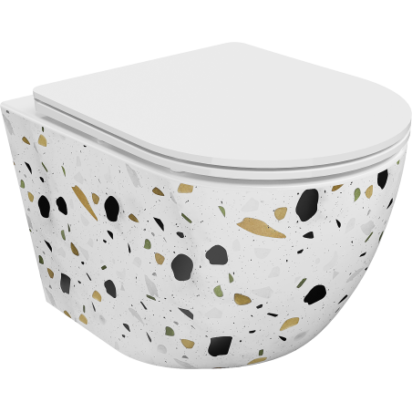Mexen Lena Rimless Toilet Bowl with Soft Close Slim Seat, Duroplast, White Terrazzo Stone - 30224096