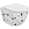 Mexen Lena Rimless Toilet Bowl with Soft Close Slim Seat, Duroplast, White Terrazzo Stone - 30224096