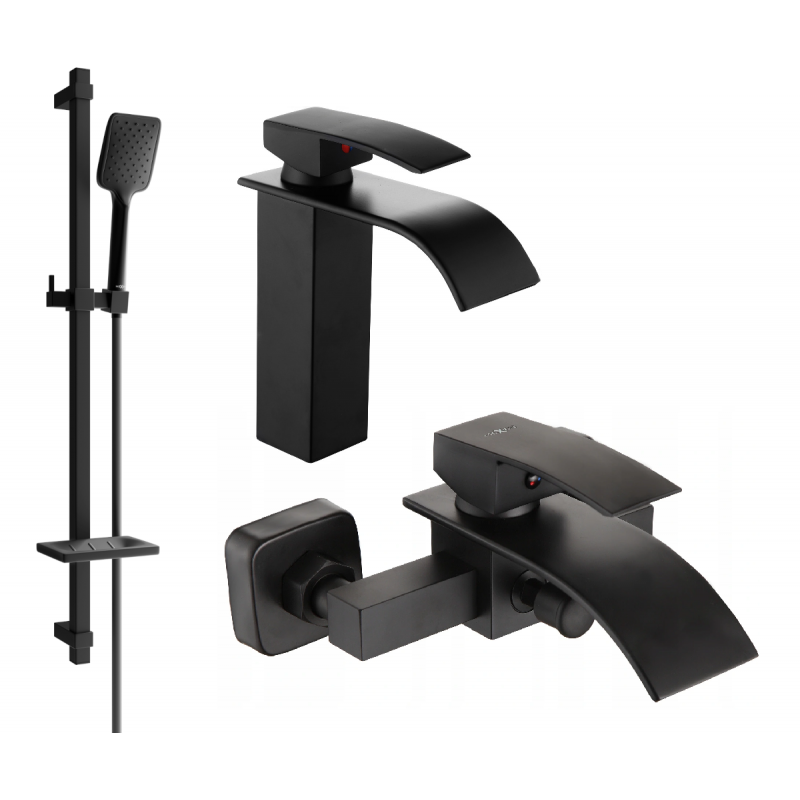 Mexen Aries DQ62 bathtub set, Black - 744803DQ62-70