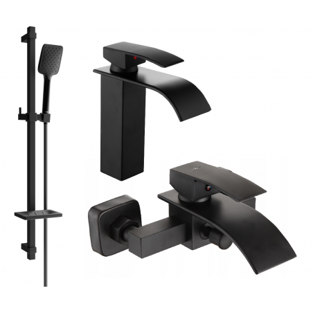 Mexen Aries DQ62 Bath Set, Black - 744803DQ62-70