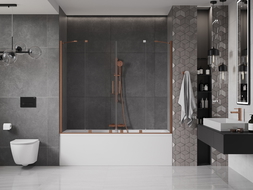 Mexen Velar Duo 2-panel sliding bath screen 190 x 150 cm, transparent, brushed copper - 896-190-000-02-65
