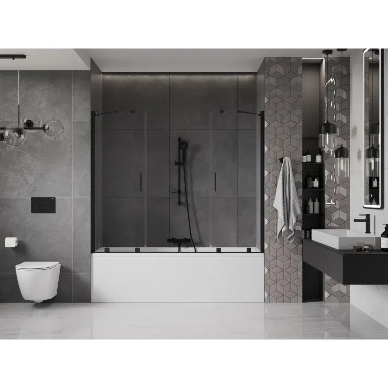Mexen Velar Duo 2-panel sliding bath screen 190 x 150 cm, transparent, black - 896-190-000-02-70