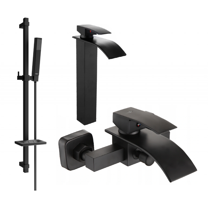 Mexen Aries DQ77 bath set, black - 744813DQ77-70