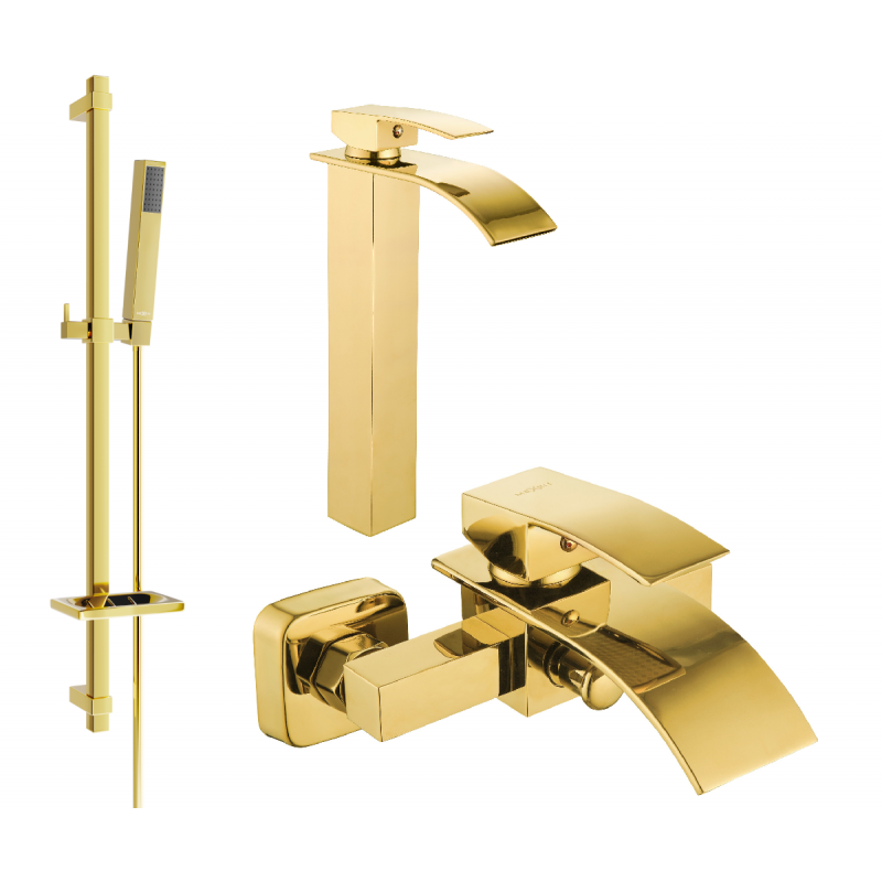 Mexen Aries DQ77 bathtub set, Gold - 744813DQ77-50