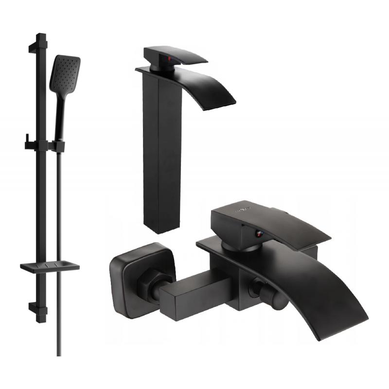 Mexen Aries DQ62 bath set, black - 744813DQ62-70
