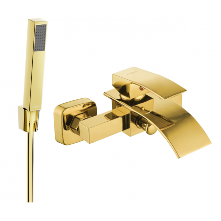 Mexen Aries R77 bathtub faucet with shower set, gold - 74483R77-50