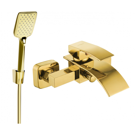 Mexen Aries R62 bathtub mixer tap with shower head, Gold - 74483R62-50