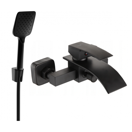 Mexen Aries R62 bathtub mixer tap with shower head, Black - 74483R62-70
