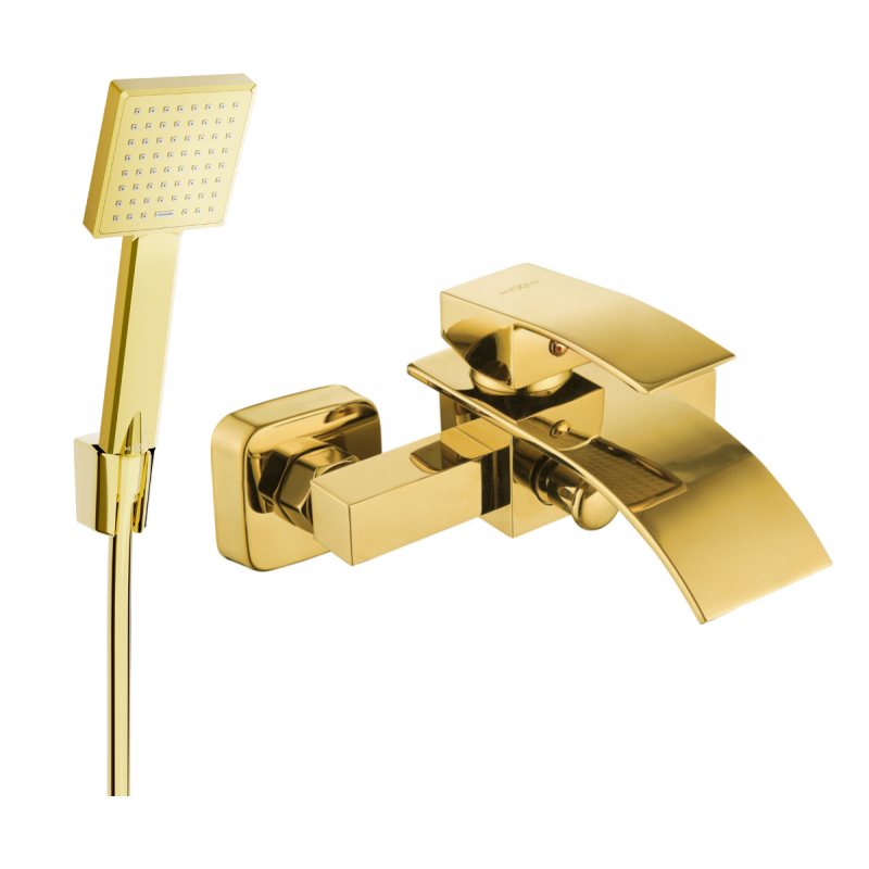 Mexen Aries R45 bath faucet with shower set, gold - 74483R45-50