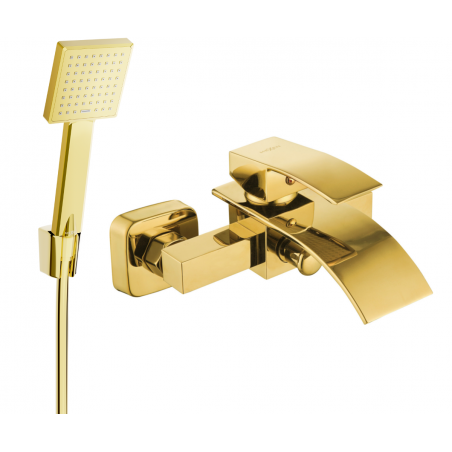 Mexen Aries R45 bathtub faucet with shower set, gold - 74483R45-50