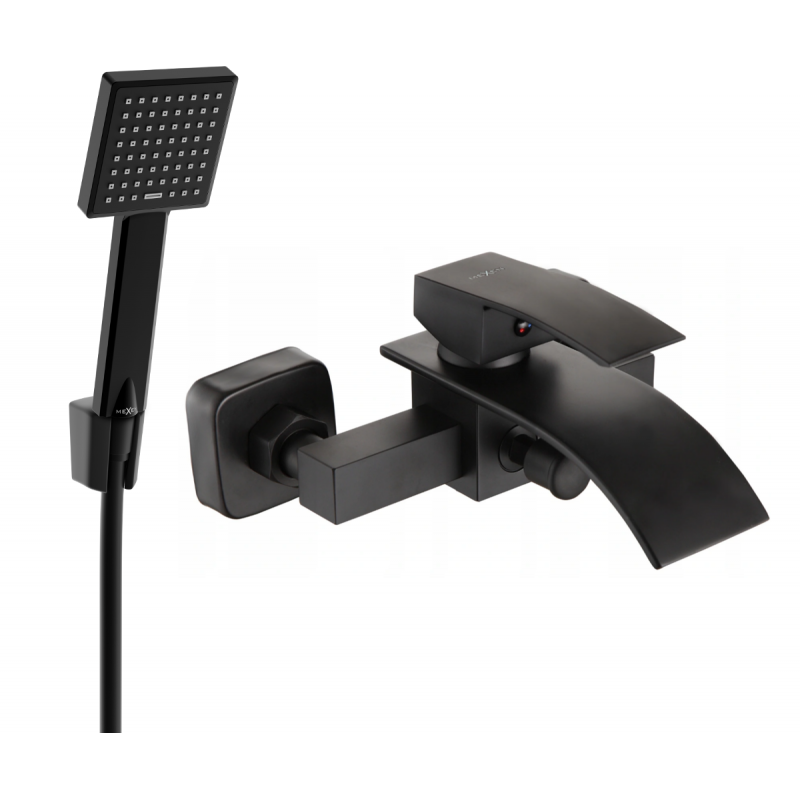 Mexen Aries R45 bathtub mixer tap with shower head, Black - 74483R45-70