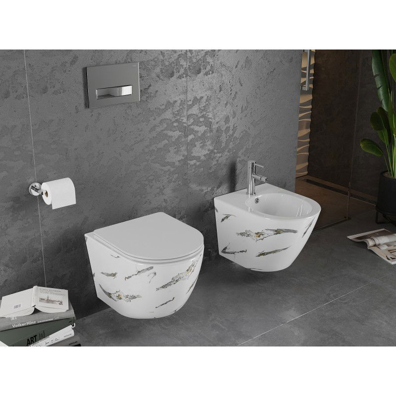 Mexen Lena rimless toilet bowl with slim soft-close seat, duroplast, white stone - 30224091