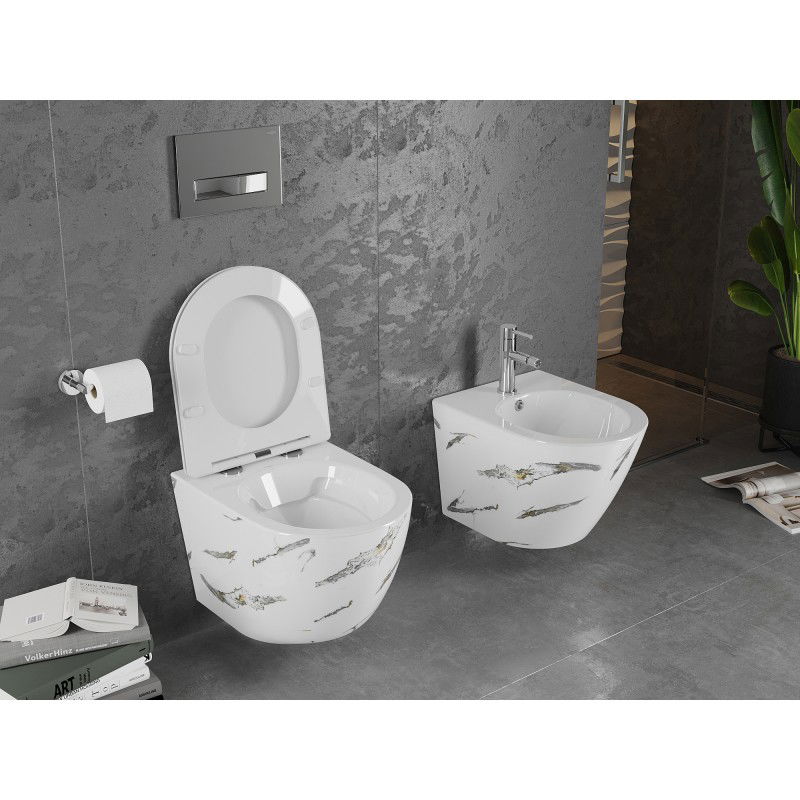 Mexen Lena rimless toilet bowl with slim soft-close seat, duroplast, white stone - 30224091