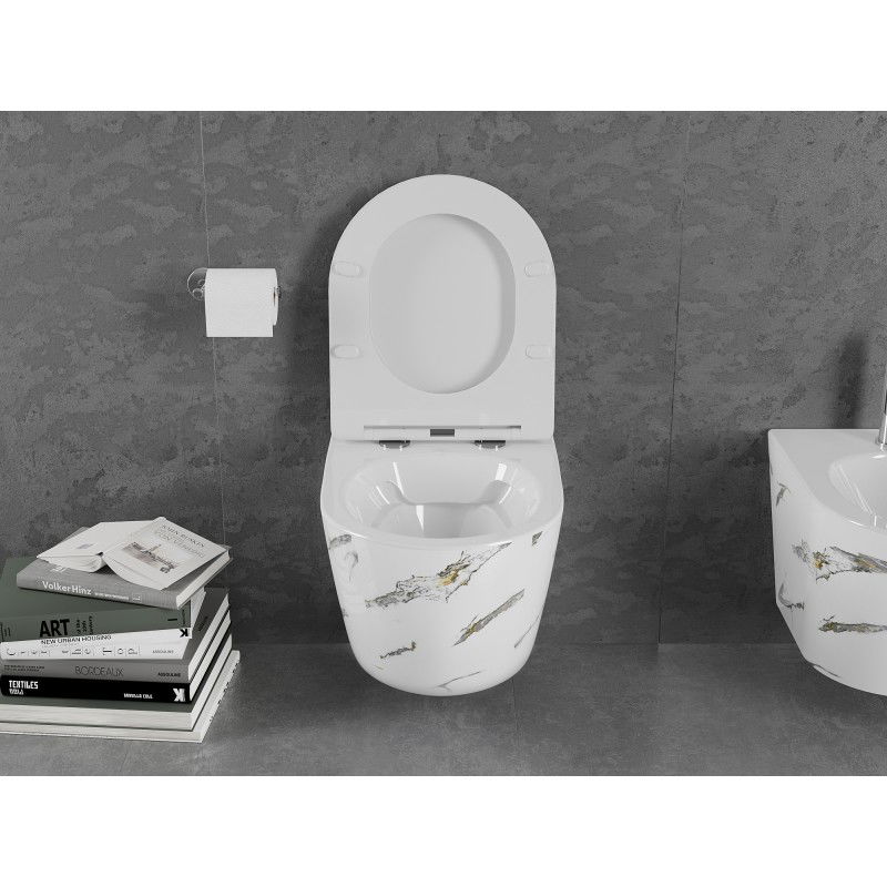 Mexen Lena rimless toilet bowl with slim soft-close seat, duroplast, white stone - 30224091