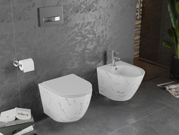 Mexen Lena Rimless WC bowl with slim soft-close seat, duroplast, white stone - 30224093