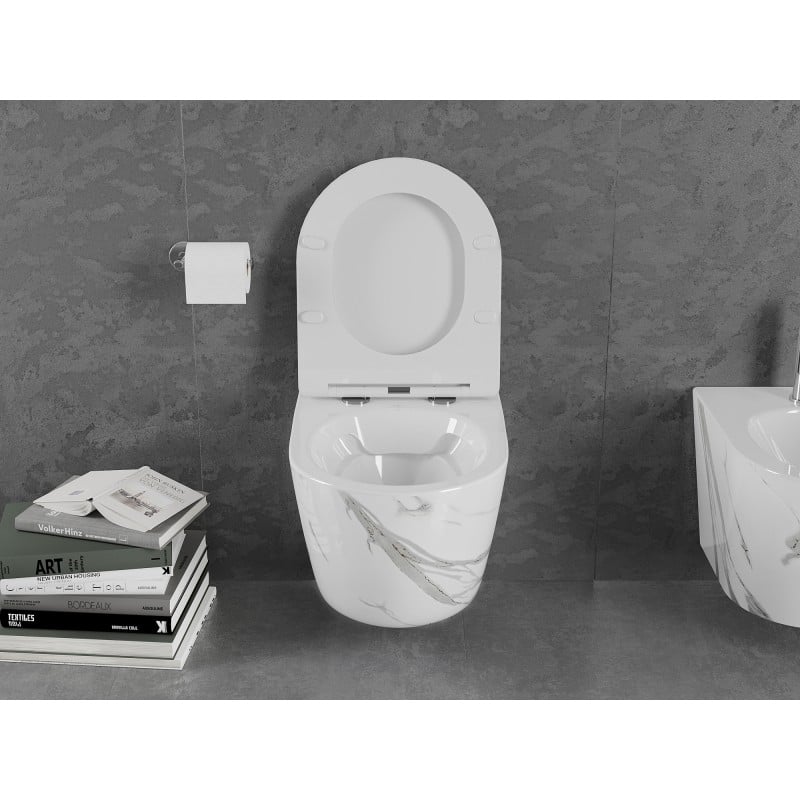 Mexen Lena Rimless Toilet Bowl with Soft-Close Slim Seat, Duroplast, White Stone - 30224094