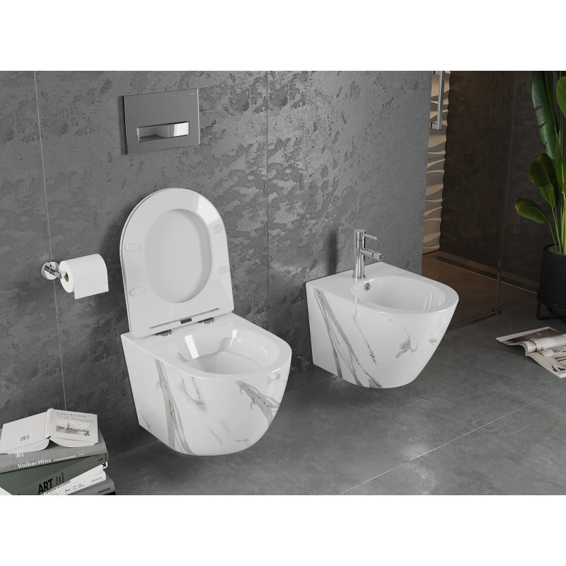 Mexen Lena Rimless Toilet Bowl with Soft-Close Slim Seat, Duroplast, White Stone - 30224094