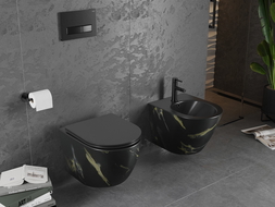Mexen Lena Rimless WC bowl with slim soft-close seat, duroplast, black stone - 30224098