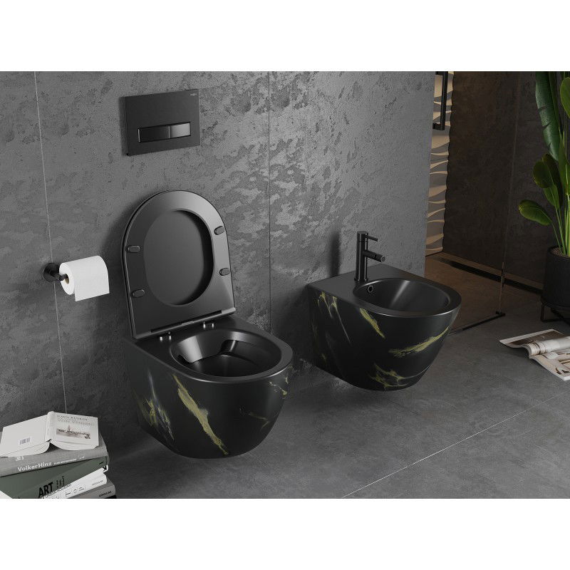 Mexen Lena Rimless WC bowl with slim soft-close seat, duroplast, black stone - 30224098