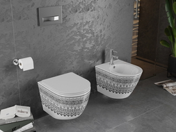 Mexen Lena Rimless WC Bowl with Soft-Close Slim Seat, Duroplast, White/Black Pattern - 30224095