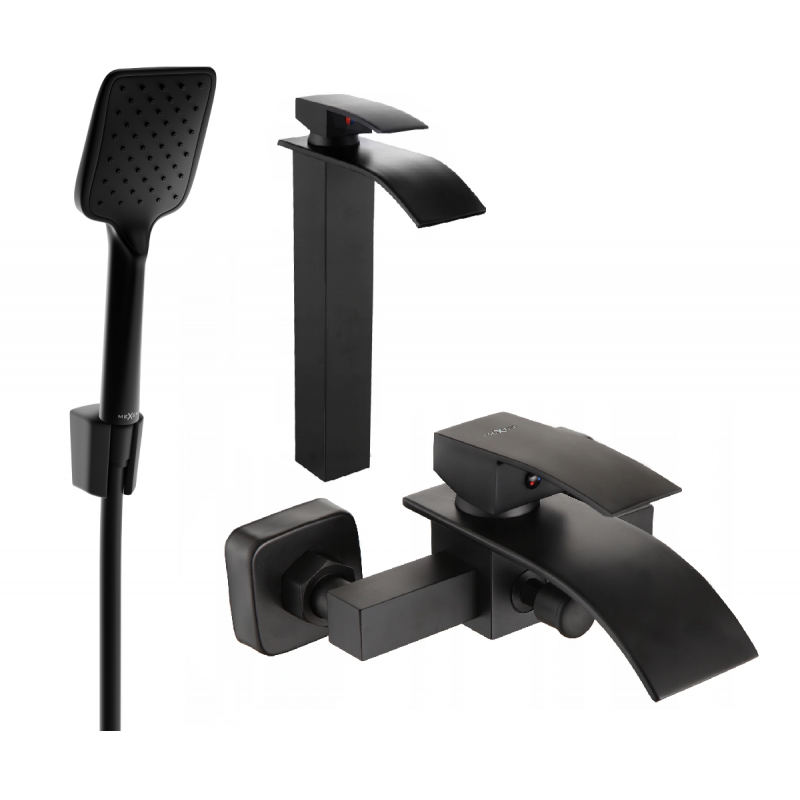 Mexen Aries R62 bath set, black - 744813R62-70