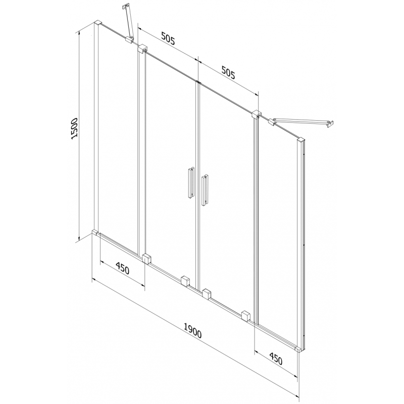 Mexen Velar Duo 2-panel Sliding Bath Screen 190 x 150 cm, Transparent, Brushed Gun Gray - 896-190-000-02-66