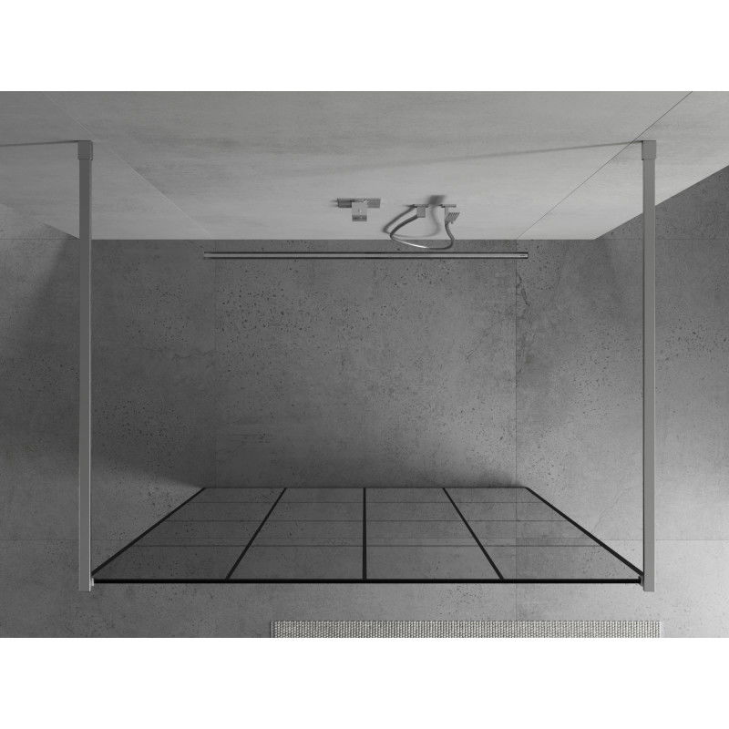 Mexen Kioto freestanding shower wall 150 x 200 cm, black grid 8 mm, chrome - 800-150-002-01-77