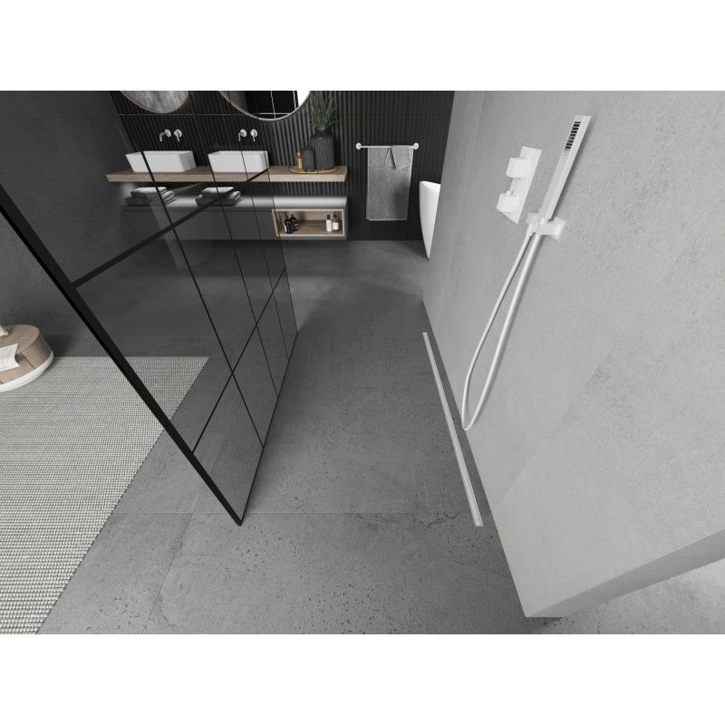 Mexen Kioto freestanding shower wall 150 x 200 cm, black grid 8 mm, white - 800-150-002-20-77