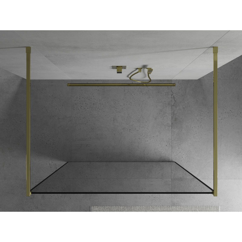 Mexen Kioto freestanding shower wall 150 x 200 cm, black frame 8 mm, gold - 800-150-002-50-70