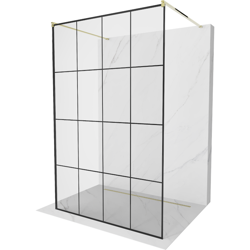 Mexen Kioto freestanding shower wall 150 x 200 cm, black grid 8 mm, gold - 800-150-002-50-77