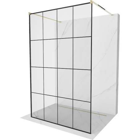 Mexen Kioto freestanding shower wall 150 x 200 cm, black grid 8 mm, gold - 800-150-002-50-77
