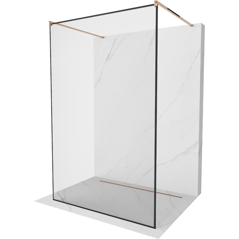 Mexen Kioto freestanding shower wall 150 x 200 cm, black frame 8 mm, pink gold - 800-150-002-60-70