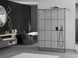 Mexen Kioto freestanding shower wall 150 x 200 cm, black grid 8 mm, black - 800-150-002-70-77
