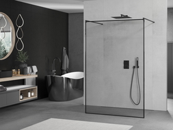 Mexen Kioto Freestanding shower wall 160 x 200 cm, black frame 8 mm, black - 800-160-002-70-70