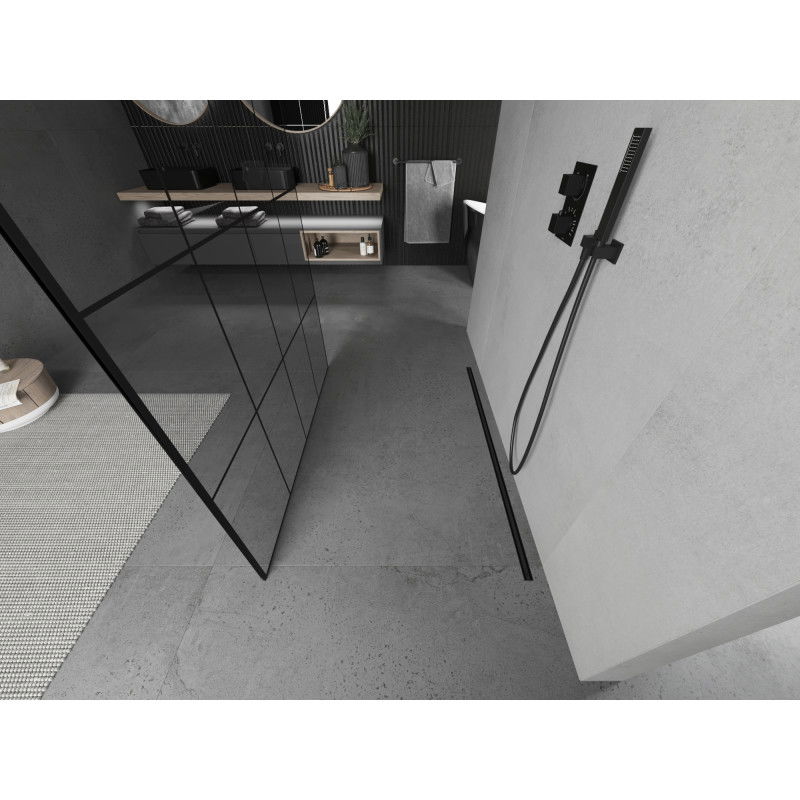 Mexen Kioto freestanding shower screen 160 x 200 cm, black grid 8 mm, black - 800-160-002-70-77