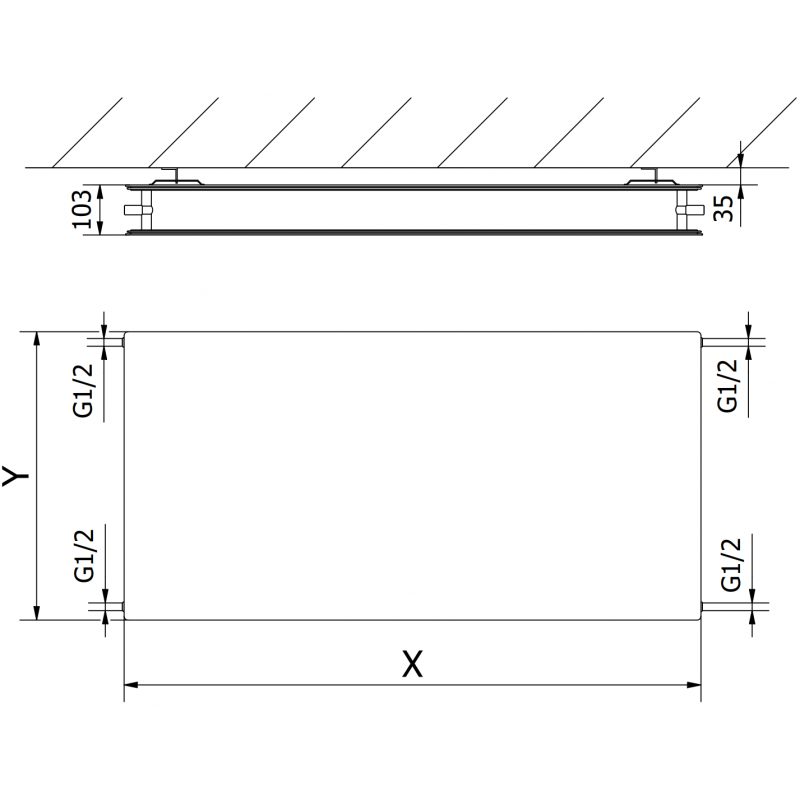 Mexen CHF20 Hygiene Flat Radiator 500 x 500 mm, Side connection, 431 W, Anthracite - W420HF-050-050-66