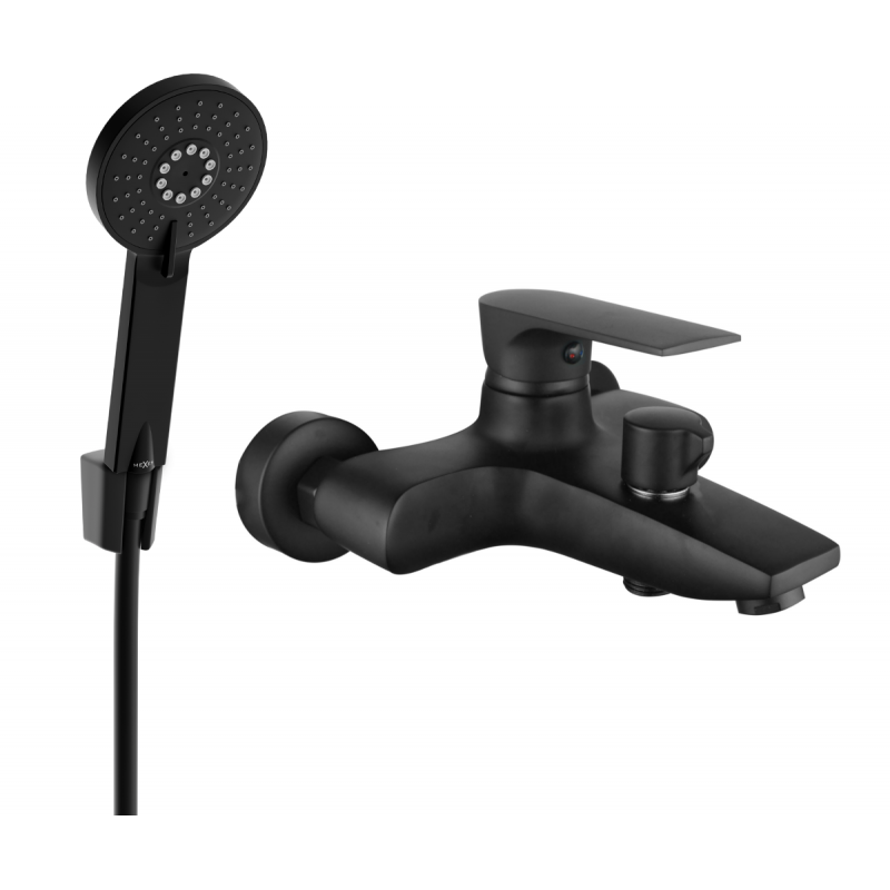 Mexen Axel R40 bathtub mixer tap with shower head, Black - 7383R40-70