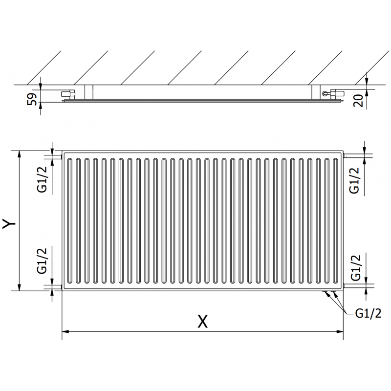 Mexen CVH10 Hygiene panel radiator 400 x 1500 mm, bottom connection, 648 W, anthracite - W610H-040-150-66