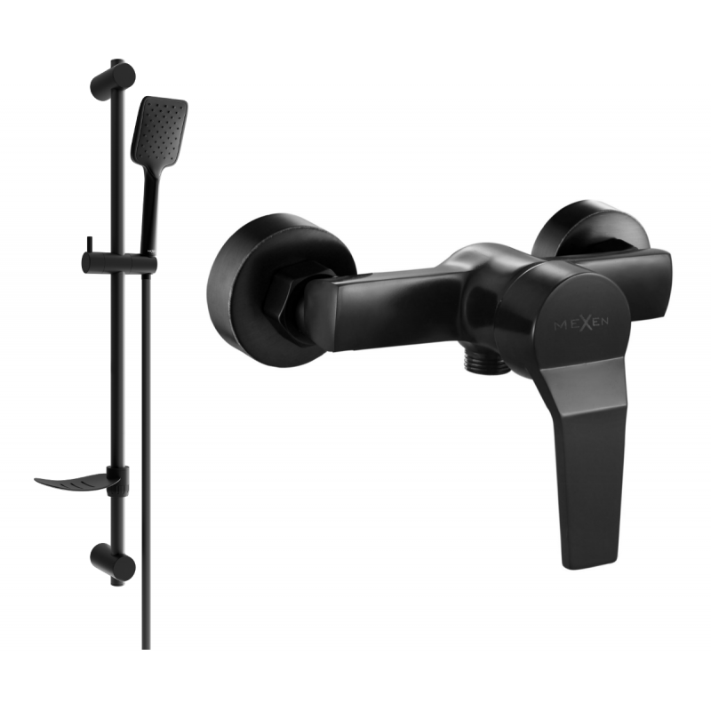 Mexen Caro DF62 shower faucet set with shower set, black - 74664DF62-70