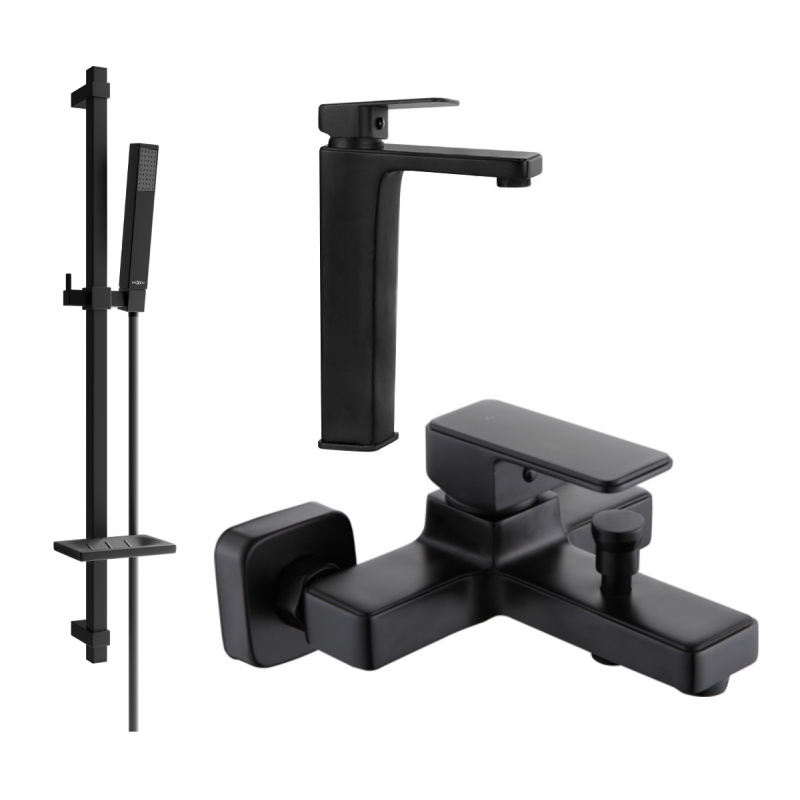 Mexen Cetus DQ77 bath set, black - 744313DQ77-70