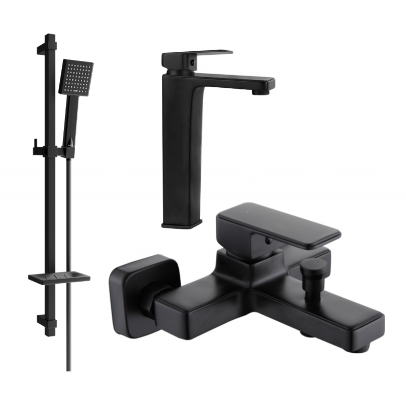 Mexen Cetus DQ45 bathtub set, Black - 744313DQ45-70