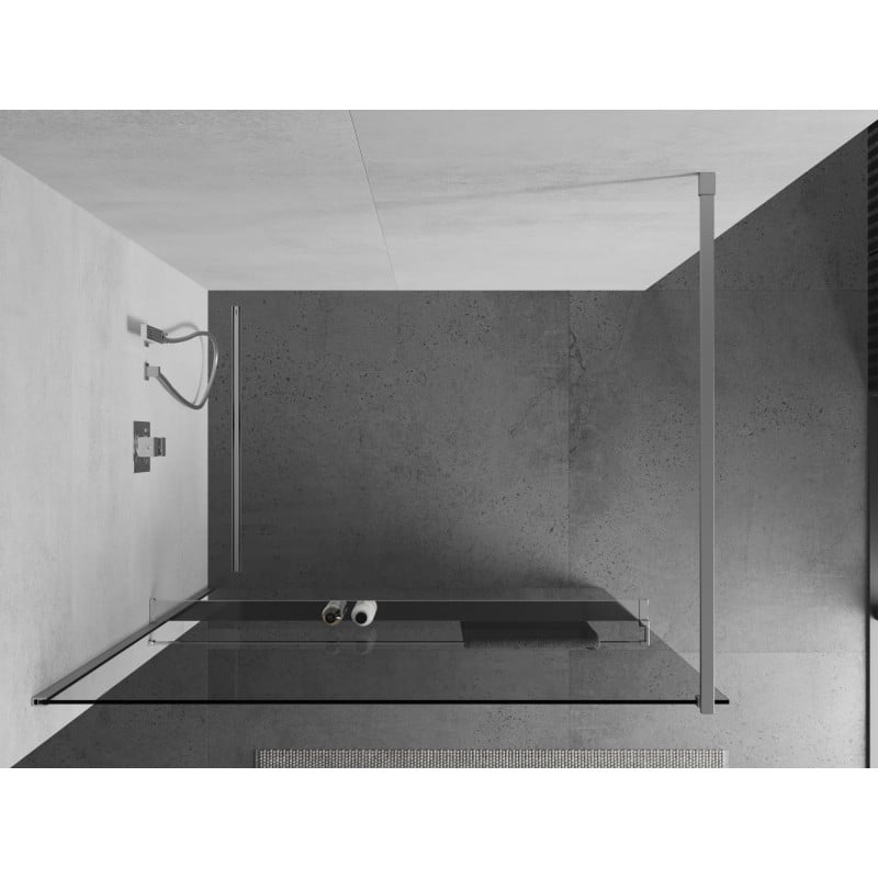 Mexen Kioto+ shower wall with a Walk-in shelf 75 x 200 cm, transparent, chrome - 800-075-121-01-00