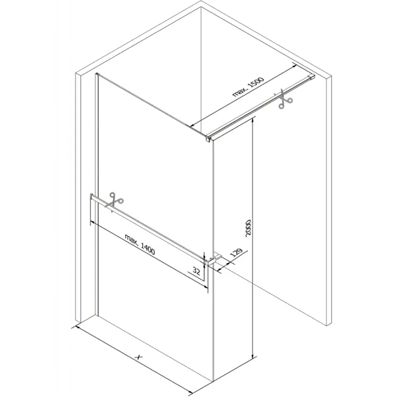 Mexen Kioto+ shower wall with Walk-in shelf 100 x 200 cm, white pattern, brushed gold - 800-100-121-55-85