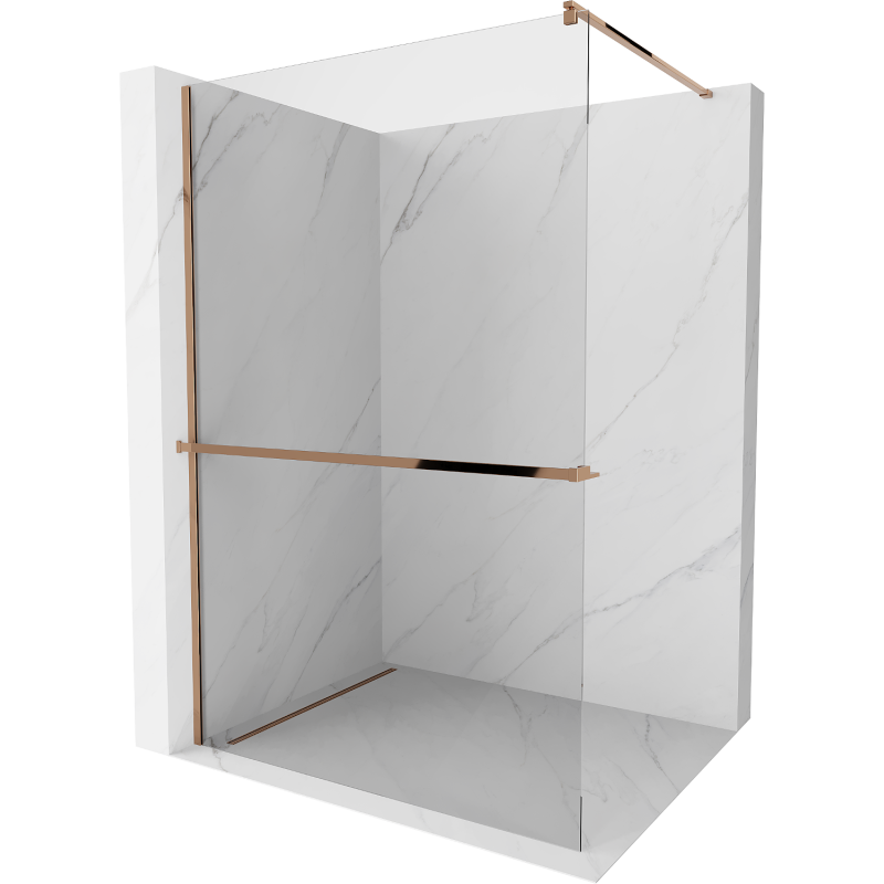 Mexen Kioto+ Shower Wall with Walk-in Shelf 85 x 200 cm, Transparent, Rose Gold - 800-085-121-60-00