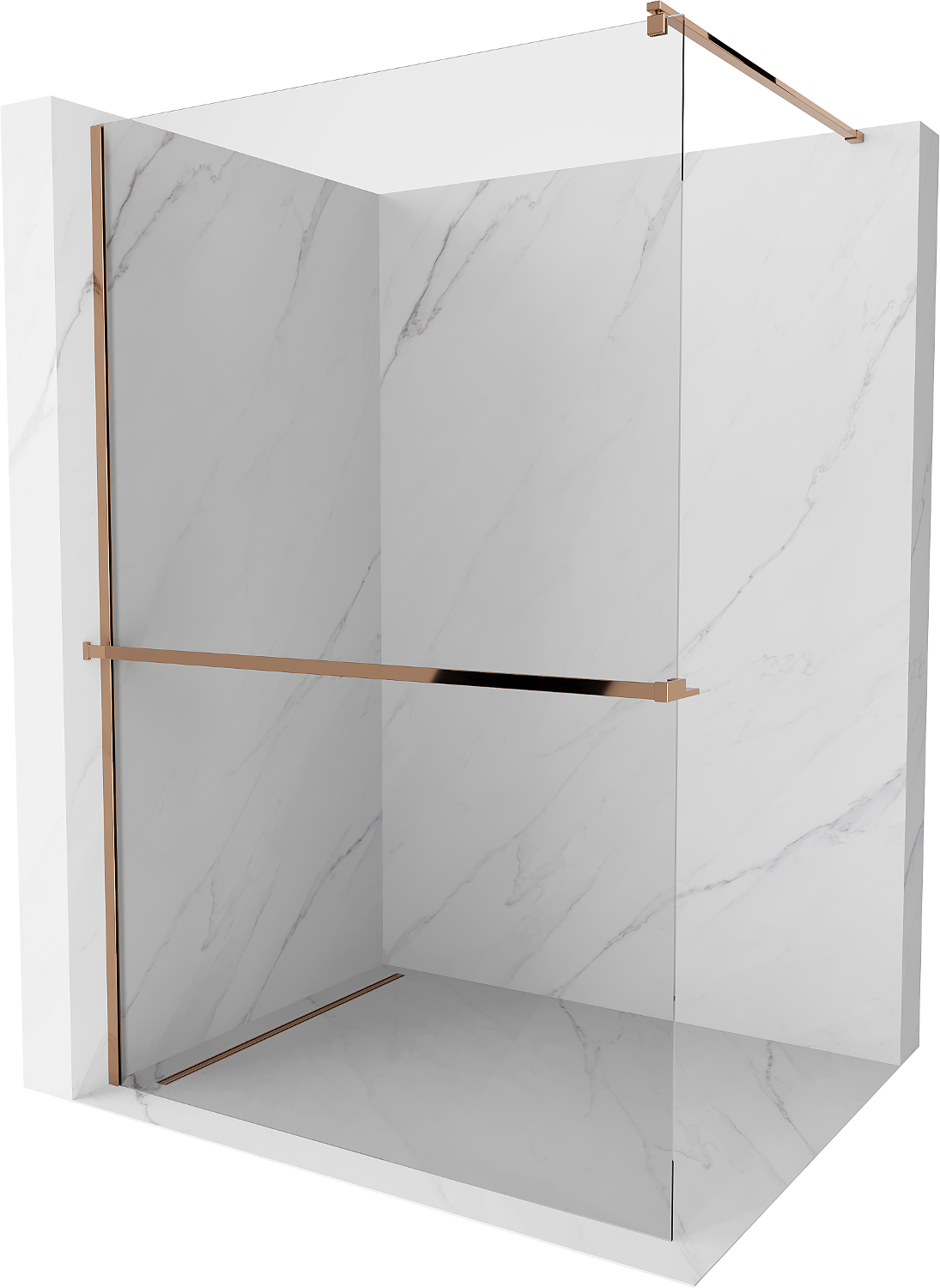 Mexen Kioto+ Walk-in Shower Wall with Shelf 135 x 200 cm, Transparent, Rose Gold - 800-135-121-60-00